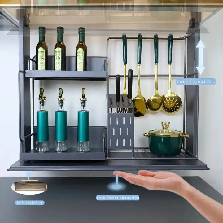 Kabinet Angkat Automatik Dapur Kawalan Suara Angkat Kawalan Sentuhan Bakul Tarik